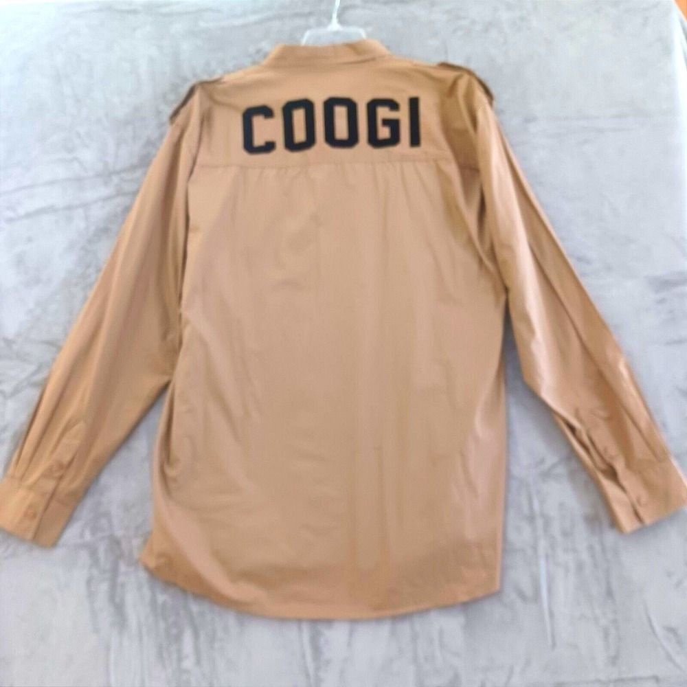Coogi Shirt Sz 4X Y2K 90s Logo Mens Khaki Big Logo Military Long Sleeve ButtonUp